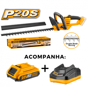 COMBO: APARADOR DE CERCA VIVA INGCO A BATERIA 20V+BATERIA+CARREGADOR
