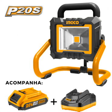 COMBO: LANTERNA REFLETORA INGCO BATERIA 20V+BATERIA+CARREGADOR