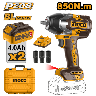 CHAVE DE IMPACTO ENCAIXE QUADRADO 1/2” INGCO À BATERIA ÍON-LÍTIO 20V