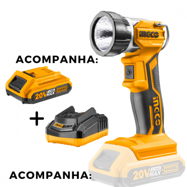 COMBO: LANTERNA DE TRABALHO INCGO 20V+BATERIA+CARREGADOR