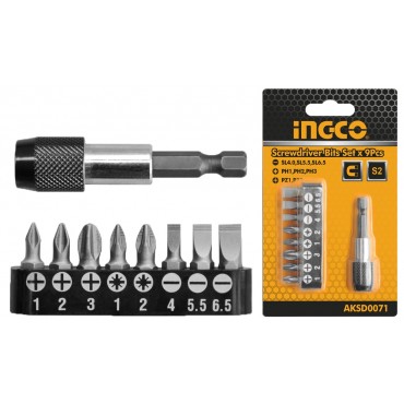 JOGO DE BITS COM ADAPTADOR MAGNÉTICO INGCO COM 9 PEÇAS