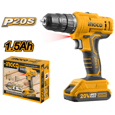 PARAFUSADEIRA E FURADEIRA INGCO 3/8” À BATERIA ÍON-LÍTIO 20V 1.5AH