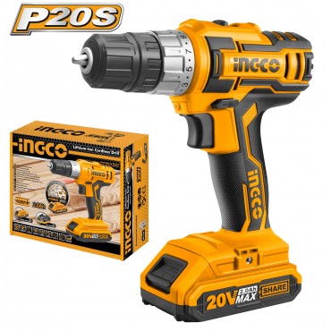 PARAFUSADEIRA E FURADEIRA INGCO 3/8” À BATERIA ÍON-LÍTIO 20V 2.0AH