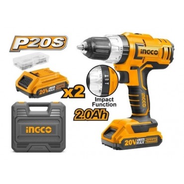 PARAFUSADEIRA E FURADEIRA INGCO COM IMPACTO 3/8” À BATERIA ÍON-LÍTIO 20V