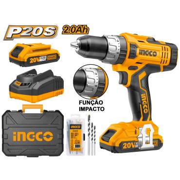 PARAFUSADEIRA E FURADEIRA INGCO COM IMPACTO 1/2” À BATERIA ÍON-LÍTIO 20V 28.500 IPM