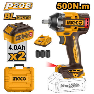 CHAVE DE IMPACTO ENCAIXE QUADRADO 1/2” INGCO À BATERIA ÍON-LÍTIO 20V