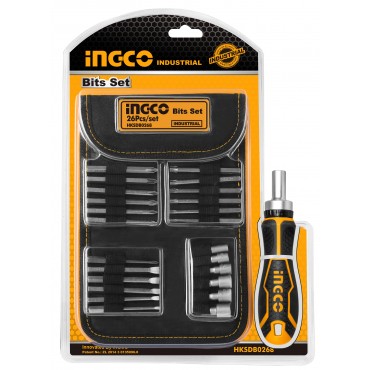 JOGO DE BITS COM SUPORTE COM CATRACA INGCO COM 26 PECAS HKSDB0268