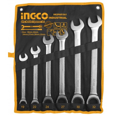 JOGO DE CHAVES COMBINADAS COM CATRACA INGCO 19A 32MM COM 6 PEÇAS HKSPAR1061
