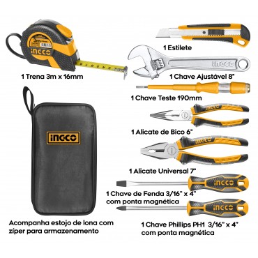 CONJUNTO DE FERRAMENTAS INGCO COM 8 PEÇAS HKTH10808