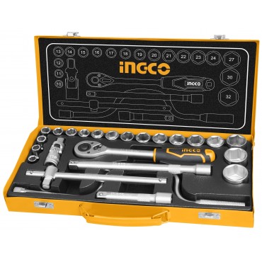 JOGO DE SOQUETES INGCO COM ENCAIXE DE 1/2” COM 24 PEÇAS HKTS0243