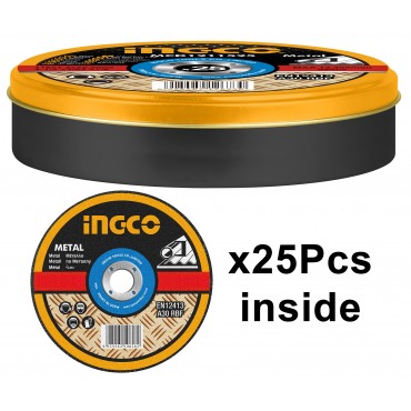 JOGO DE DISCOS DE CORTE PARA METAL INGCO 4.1/2” (115MM X 1.2MM X 22.2MM) COM 25 UNIDADES REF.MCD1211525